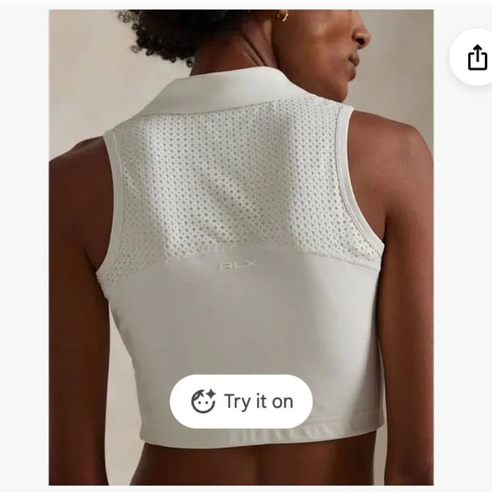 Ralph Lauren RLX Interlock Performance Crop Polo Collar White Women Size Medium